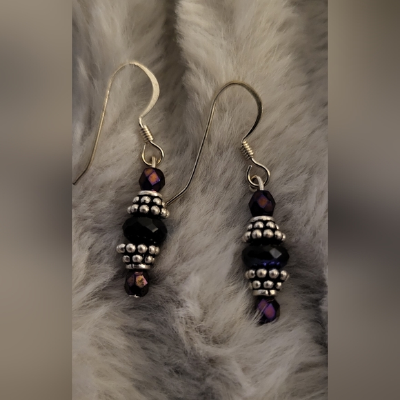 Black and Iridescent Chez Crystal Earrings - Picture 2 of 4
